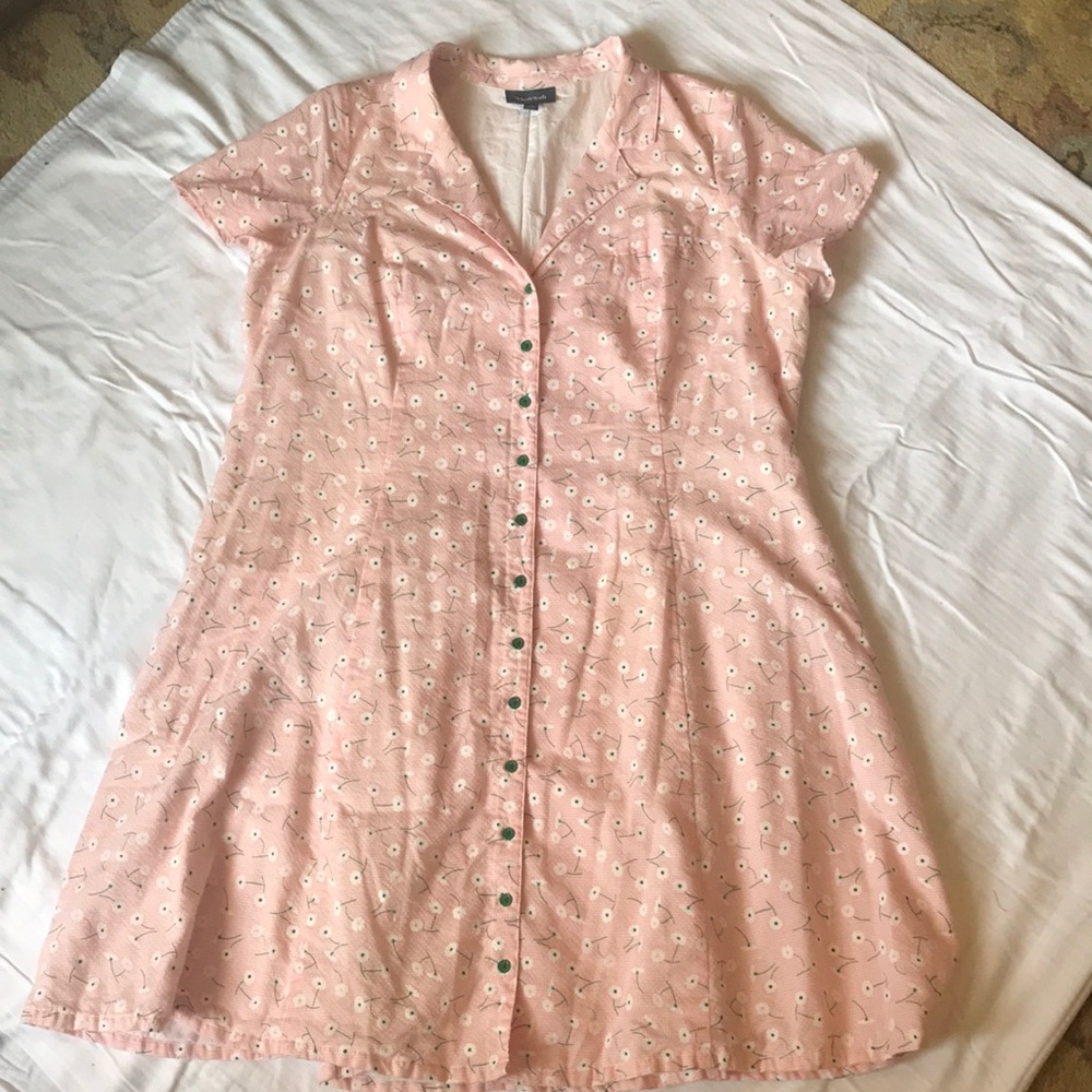 Pink gingham floral button down dress